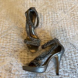 Silver Beaded Strappy Heels